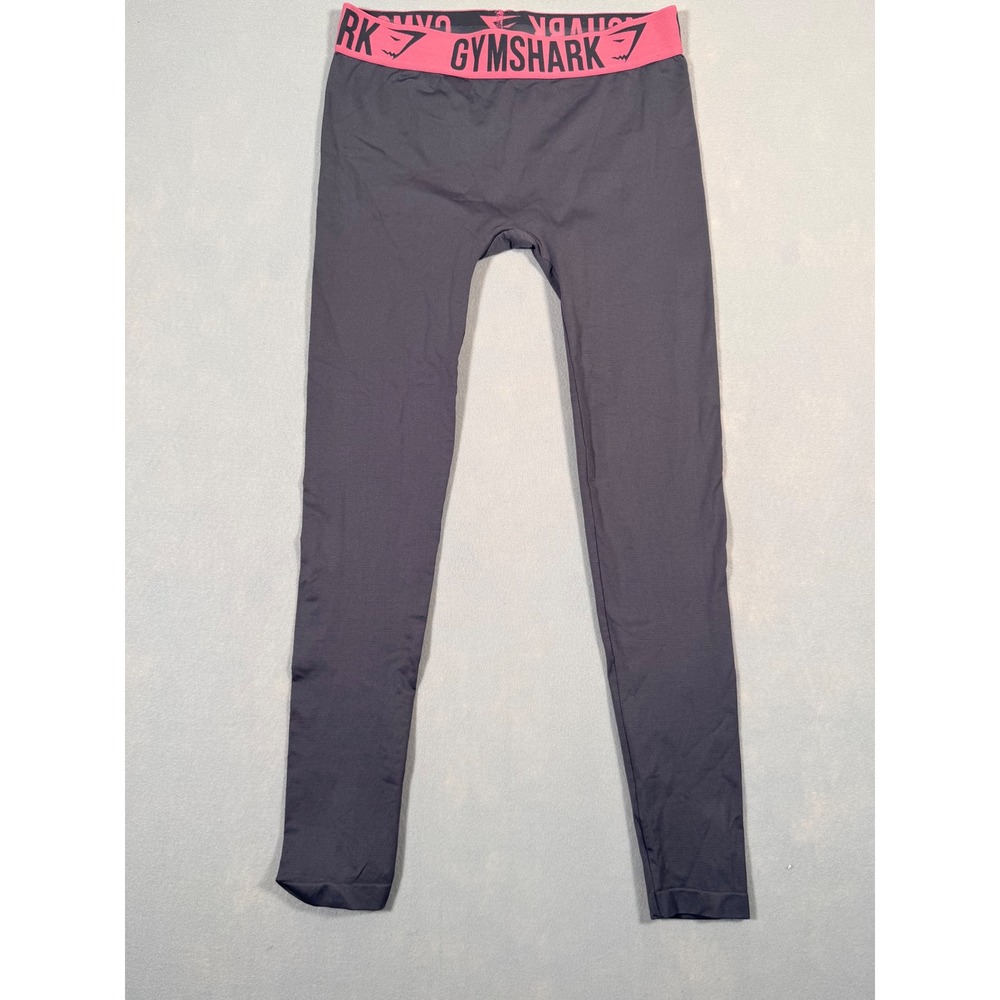 Gymshark Womens Seamless Leggings Gray Pink Logo Waistband Size Medium